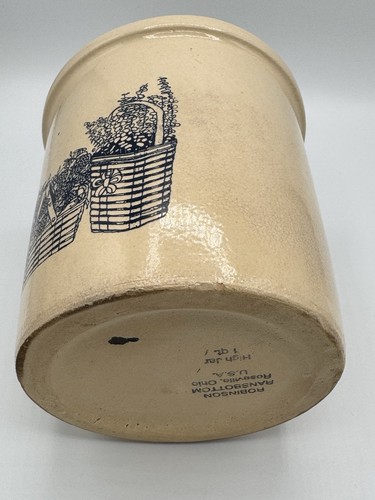 Vintage Robinson Ransbottom Stoneware High Crock 1 Qt Pottery Baskets Ohio - Picture 6 of 9