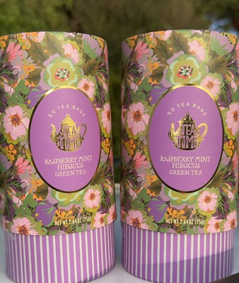 TEA TIME  CAFFEINATED  RASPBERRY MINT HIBISCUS GREEN TEA - 2 tubes-100 TeaBags