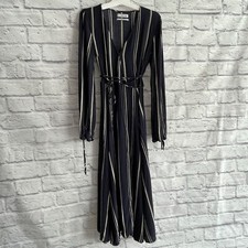 PREOWNED URBAN OUTFITTERS NAVY BLUE STRIPE MIDI WRAP DRESS XS
