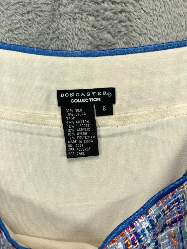 Blusa sin mangas Doncaster cami de seda para mujer 8 azul marfil con ribete de tweed para dama Foto 3 de 4