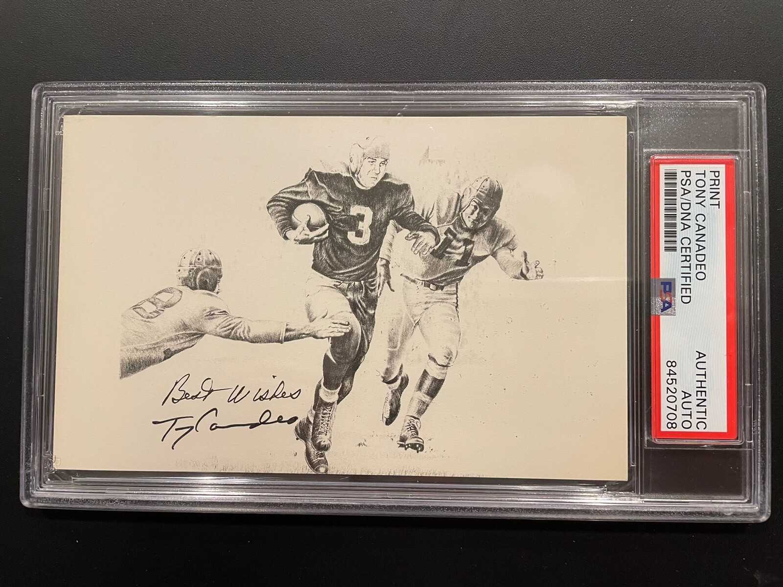 Tony Canadeo Autographed Signed Green Bay Packers Print Postcard Football HOF GB Packers PSA Auth 