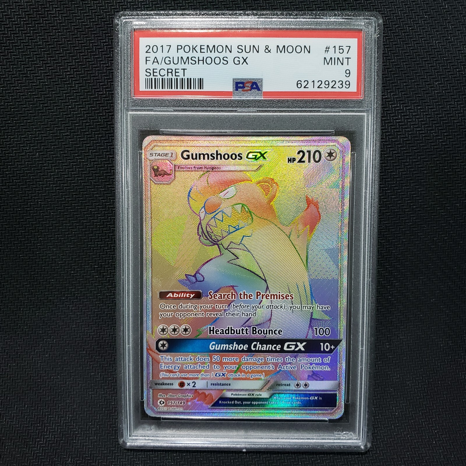 2017 Pokemon: GUMSHOOS GX 157/149 [Secret Rare] [Sun & Moon Base Set] Mint PSA 9