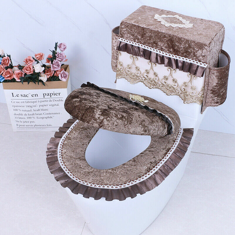 Velvet Toilet Seat Covers Set Lace Closestool Cover Lid Pads Soft
