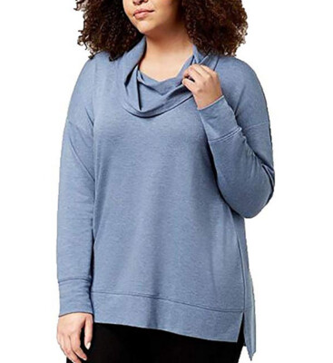 New Ideology Women Plus Fitness Workout Pullover Top, Blue, 2X