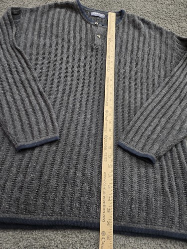 Vintage Sweater Men's Large Knit Textured Striped Henley Pullover Grandpa 90s - Picture 5 of 6