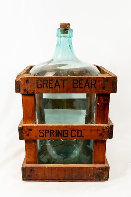 Vintage Great Bear Springs Glass Water Bottle in Wooden Crate