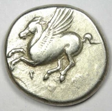 Greek Corinth AR Stater Silver Pegasus & Athena Coin 375-300 BC - Good VF
