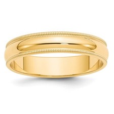 14k Yellow Gold 5mm Milgrain Round Wedding Band Ring for Men Size 10