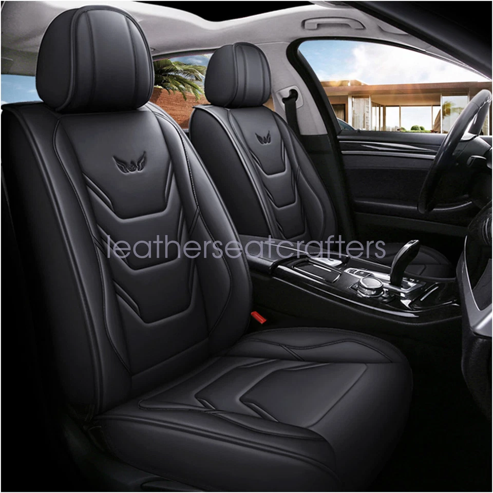 For Honda Leather Front & Rear Car Seat Covers 5-Seats Protectors Full Set Black Foto 4 de 4