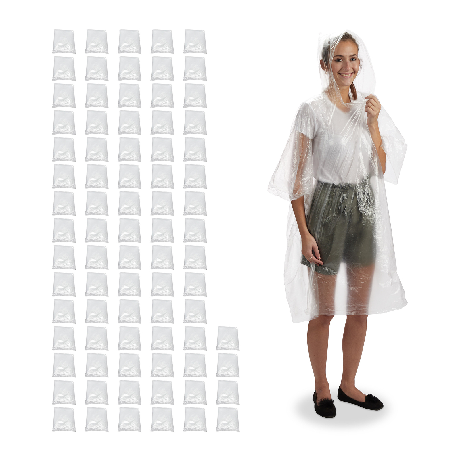 Set 80 chubasqueros Capas impermeables desechables Ponchos lluvia con capucha