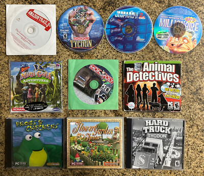PC Game Lot - 10 Disk Lot - Monopoly Jeopardy Mini Golf Amazon Trail