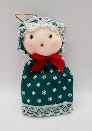 Primitive Christmas Angel Tree Ornament Green Floral Dress Folk Art Fabric - Picture 6 of 6