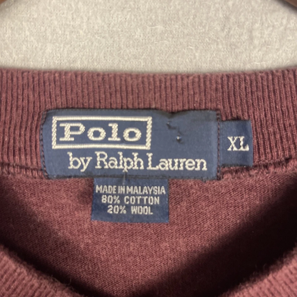 VTG Polo Ralph Lauren Sweater Men’s XL Wool MaroonStriped Embroidered Preppy - Image 3 of 4