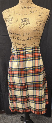 Vintage 70s 100% Wool Lochan Kilted Skirt  Authentic Stewart Tartan 30 in Waist