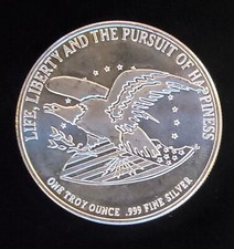 1991 Bill of Rights USA Life Liberty Vtg Bullion-999 Silver 1 Oz Ounce Art Round 104.99 per troy oz