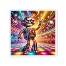 Die-Cut Fridge Magnet Retro Robots Colorful Disco Art