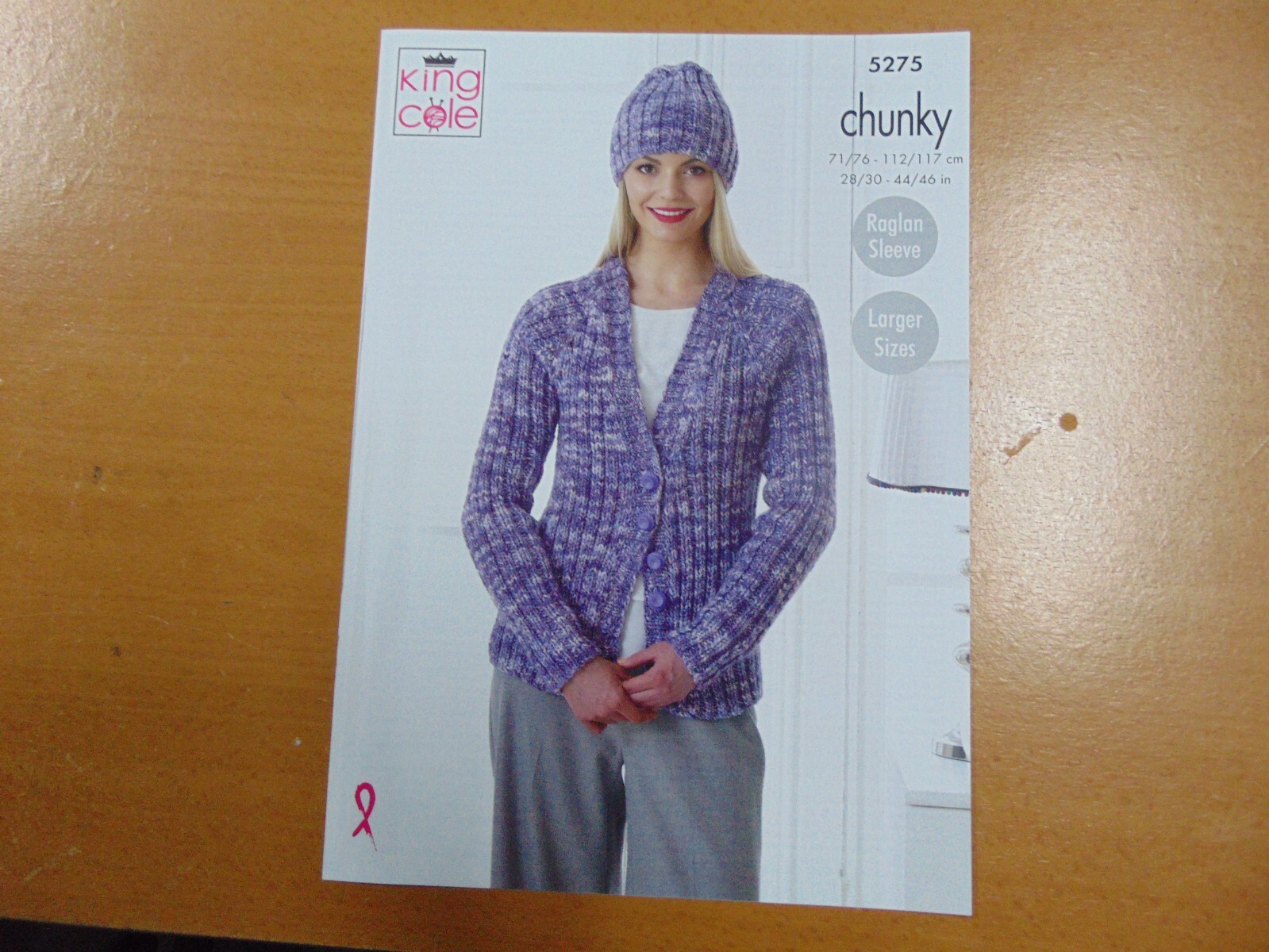 King Cole Chunky Ladies'  Sweater, Cardigan and Hat Pattern 5275 Raglan Sleeve