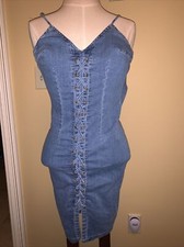 Fashion Nova EUC XS Zippered Jean Dress