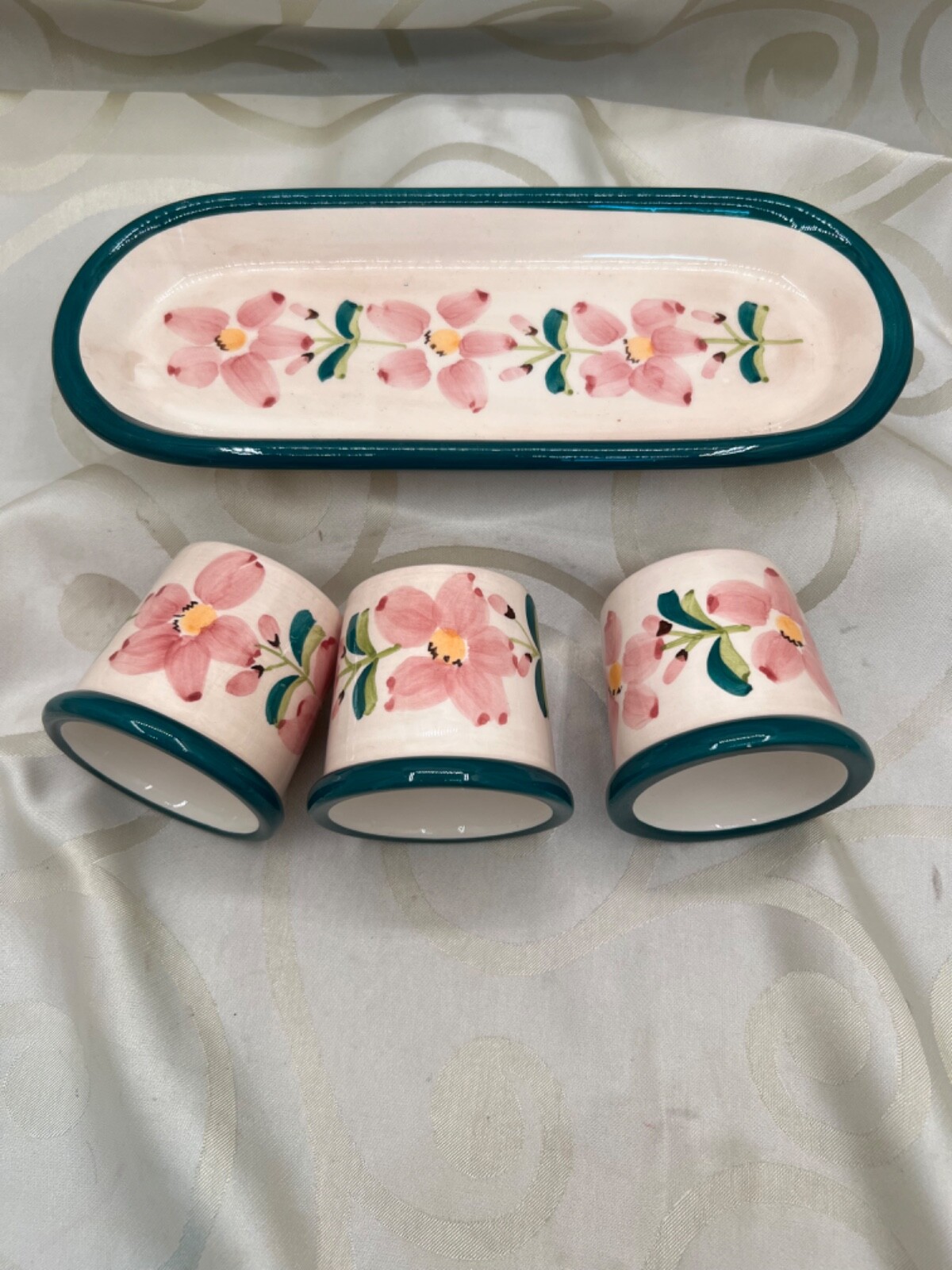 PartyLite Flower Pot Trio Candle Holder & Tray ~ Excellent Pre-Owned Condition