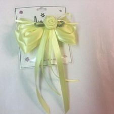 Anita Girls Formal Easter Large Yellow Barrette Rosebud Streamers Hairbow 3494