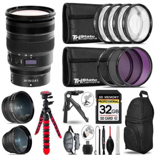 Nikon NIKKOR Z 24-70mm f/2.8 S Lens - 3 Lens Kit + Tripod + Backpack - 32GB Kit
