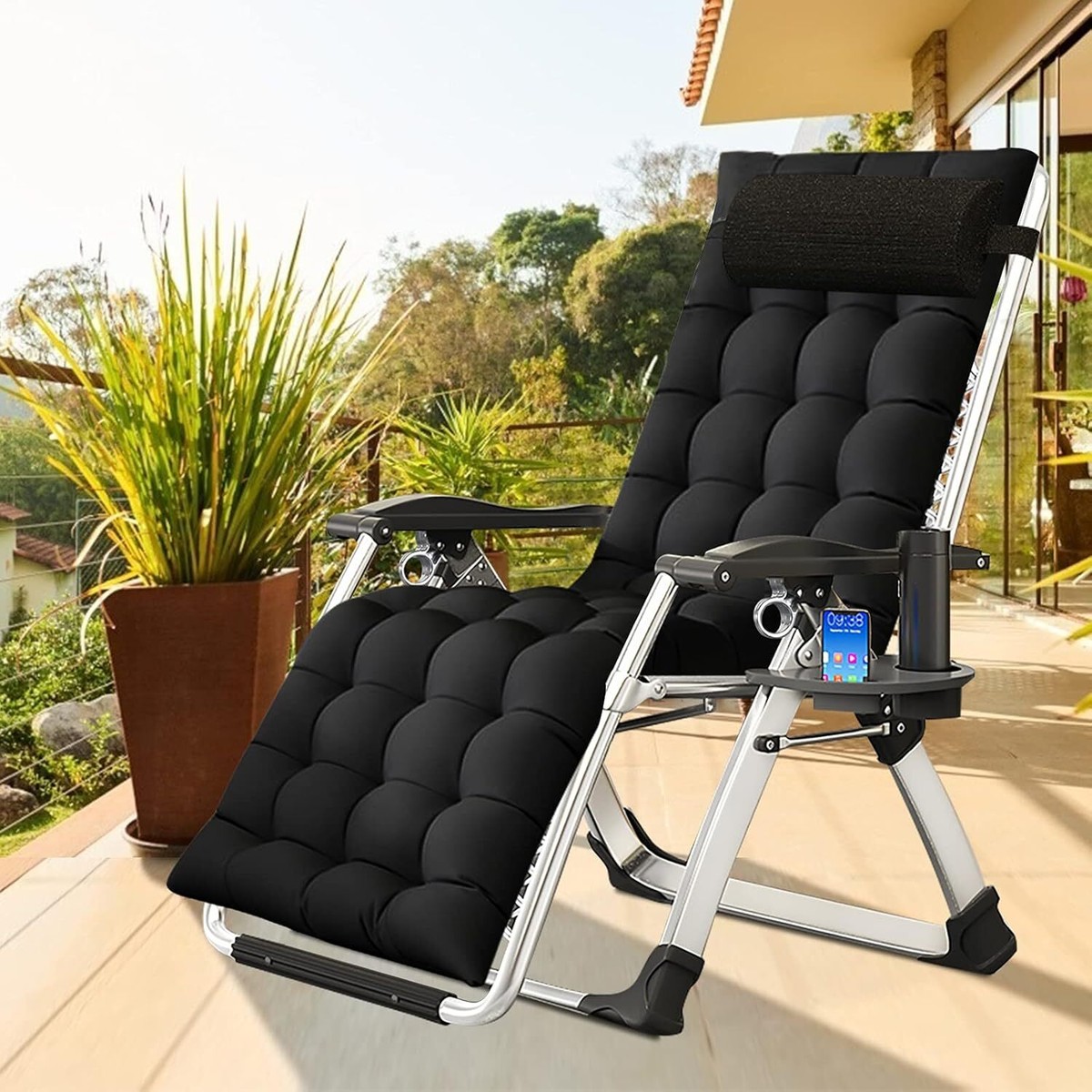 Comfy Chair, Folding Chair Recliner Chair Removable Cushion Patio