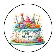 30 HAPPY BIRTHDAY CAKE ENVELOPE SEALS STICKERS LABELS TAGS 1.5" ROUND