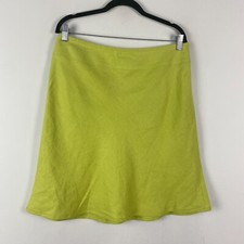 Talbots Irish Linen Skirt Size 12P Green Side Zip A-Line Knee Length