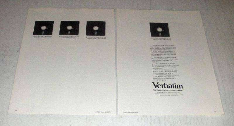 1986 Verbatim Floppy Disk Ad - Famous Maker