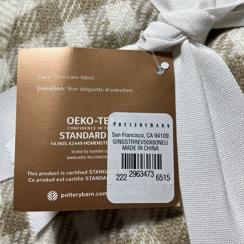 Pottery Barn Blanket Gingham Striped Reversible Throw Beige Ivory 50inX60in NIP - Picture 6 of 6