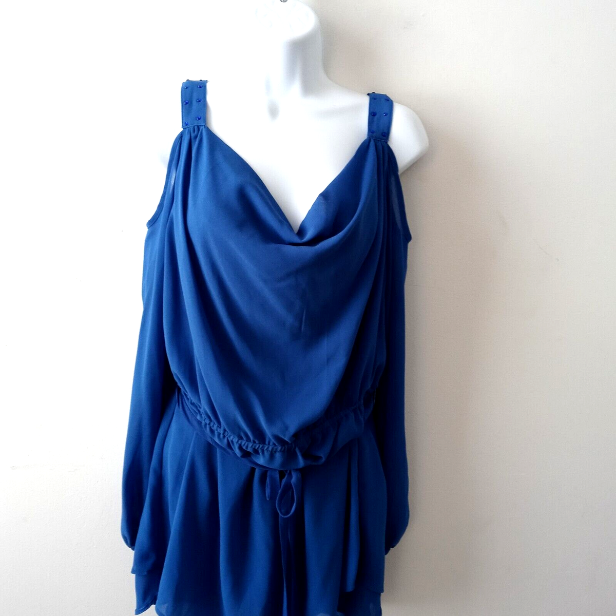 Women's Royal Blue Cold Shoulder Top Size M Embellished