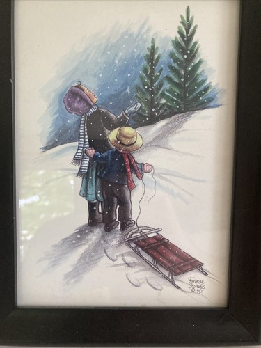 Adorable Freiman Stoltzfus 1992 2 Framed Amish girl & boy ice skating & sledding - Picture 5 of 14