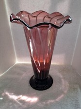 Fenton Glass Amethyst Purple Vase with White Stripes