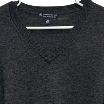 Hart Schaffner Marx Men's 2XT Dark Gray V-Neck Extra Fine Merino Wool Sweater