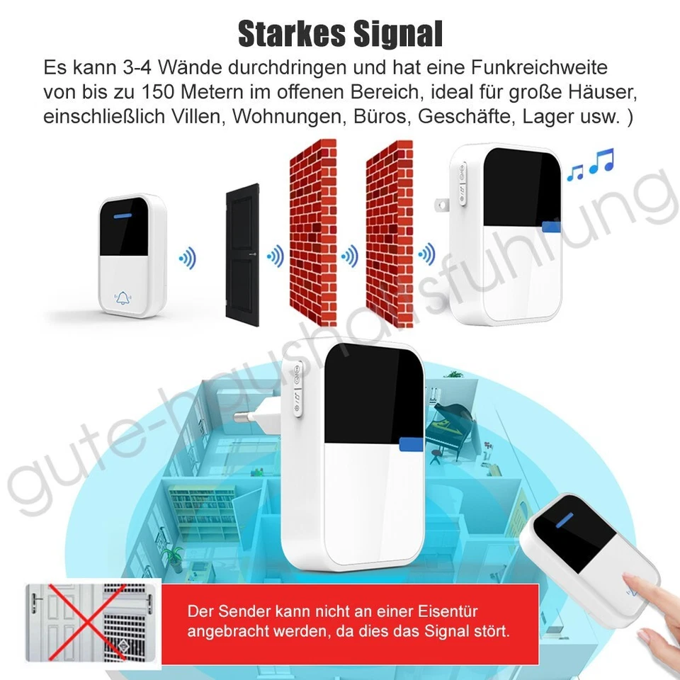 Funk Türklingel Funkklingel Set Haustür Klingel Außenbereich IP44 Wasserdicht - Bild 3 von 4