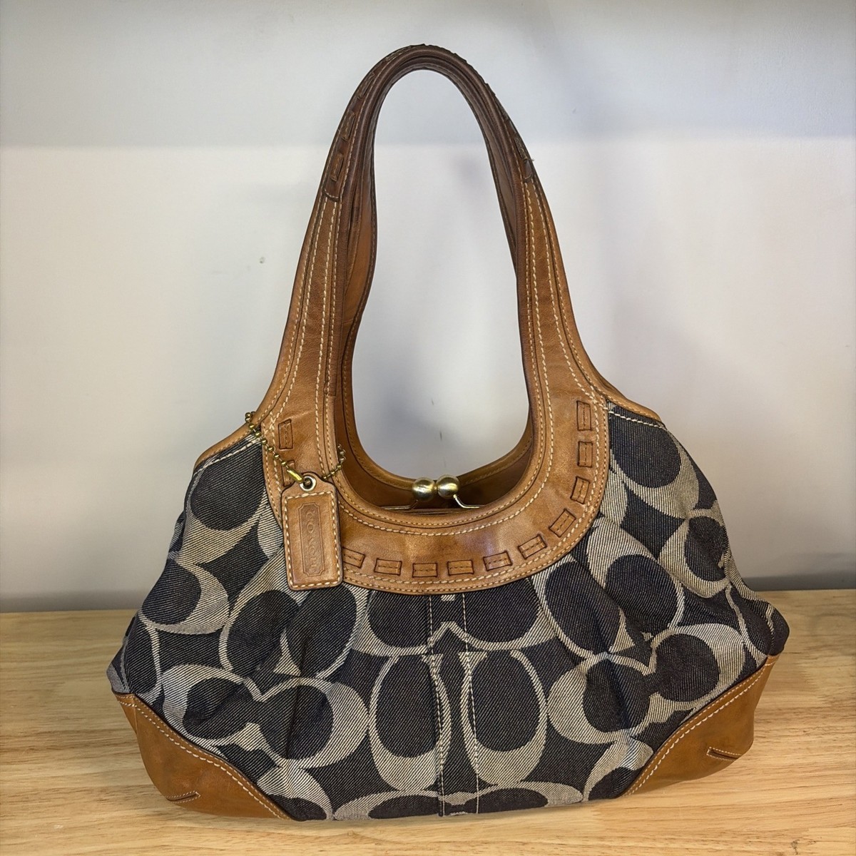 Coach Ergo Hobo 12747 Blue Signature Denim Lg Kisslock Tattersall 