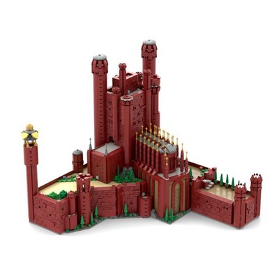Modubrix Mocs Bausteinsets Mittelalterlicher Roter Bergfried Spielzeug Bausatz