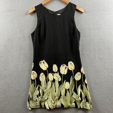 Express Dress Women’s 3/4 Black Tulips Floral Polyester Mini Sleeveless Vintage