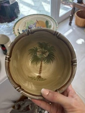 TABLETOPS  "BORA BORA" 6” ROUND Handpainted Cereal BOWL Palm Tree