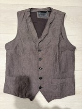 Vintage Mens Notched Collar Tweed Waistcoat Wool Blend Button Herringbone Vests