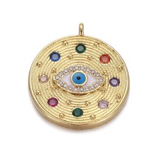 1PC Gold Plated Brass Evil Eye Round Medallion Charm Pendant 20X22mm GYJ38-CX154