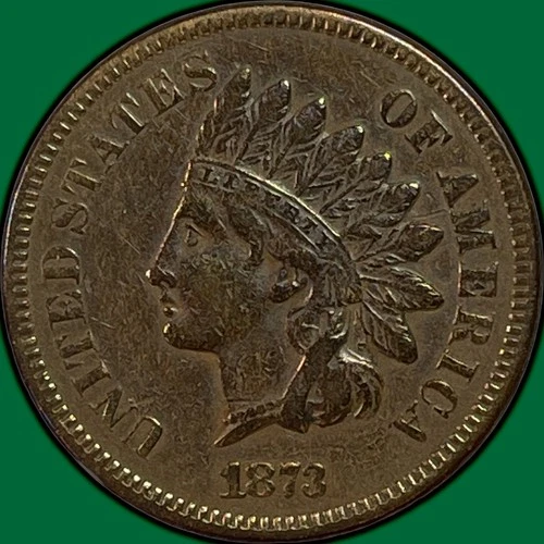 1873 Open 3 Indian Head Cent Choice Very Fine VF+/XF Coin, Cleaning #38446