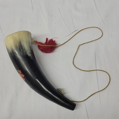 Vtg Blow Horn 7.5'' Bull Cow horn Bugle  Floral Souvenir musical instrument