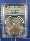 2022 $1 Silver American Eagle First Strike PCGS MS70 - Blue Flag Label