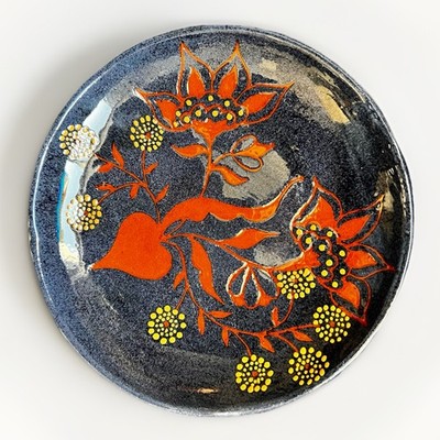 Vintage Turtle Creek Potters Redware Pottery 8  Plate Floral Art Signed JC 1987