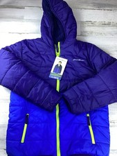 New Eddie Bauer Kids Reversible Jacket Youth L 14-16 Hooded Blue Puffer Coat