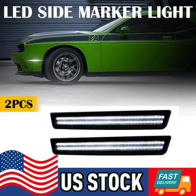 [ULTRA WHITE]Front Bumper LED Side Marker Light Smoke Lamp For 15-22 Challenger