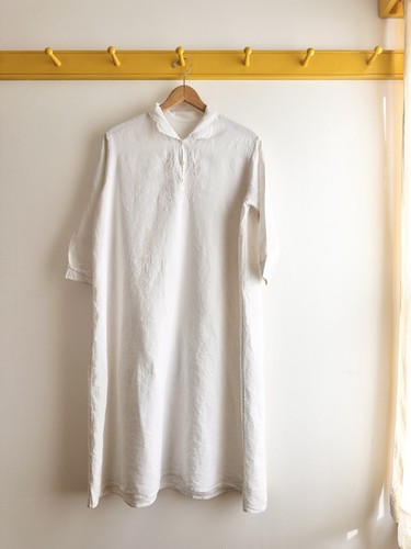 Vintage antique handmade French homespun hand embroidered dress nightgown