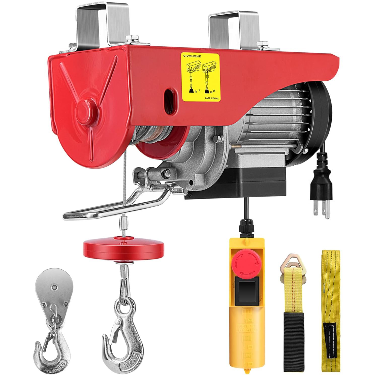 Electric Hoist 440 LBS 110V Wire Rope Winch Remote Control 38FT Lift ETL Listed