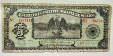 MEXICO 5 PESOS 1914 EL ESTADO DE CHIHUAHUA Ejercito Constitucionalista de Mexico